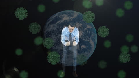 Businessman Celebrating Amidst Global Pandemic Visualization