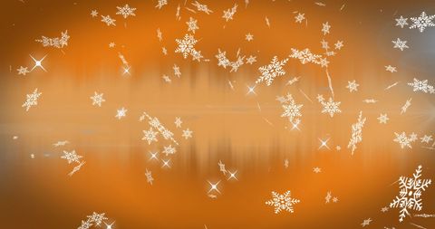 Digital Snowflakes Over Warm Orange Fantasy Background