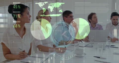 Business Team Collaborating with Data Analytics Interface