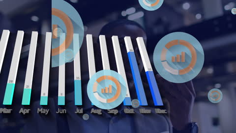 Businessman Discussing Global Data on Smartphone with Digital Graphics