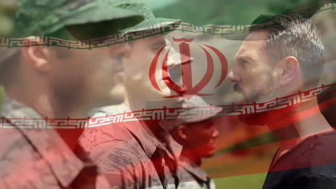 Iranian Flag Overlay with Diverse Military Personnel