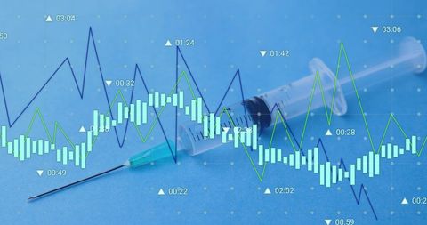 Digital data overlap with syringe symbolizing healthcare analytics