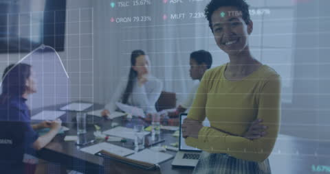 Confident Businesswoman in a Digital Presentation Setting