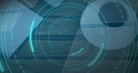 Futuristic 5g digital interface concept over office desk