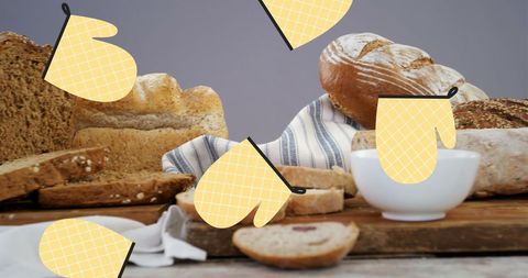 Falling Gloves and Bread Representing Nutrition Week Concept