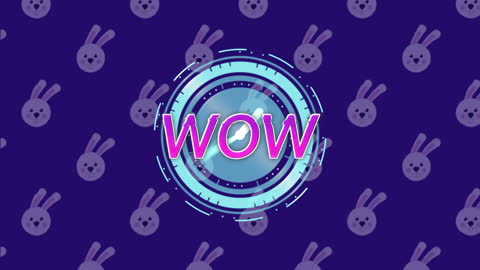 Animated Wow Text with Bunny Icons on Blue Background