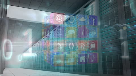 Animated Cybernetic Data Flow in Modern Server Room