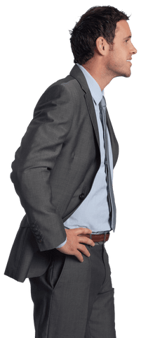 Transparent Profile of Confident Businessman in Gray Suit Smiling