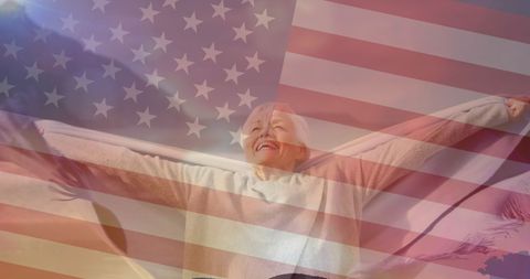 Joyful Senior Embracing American Patriotism