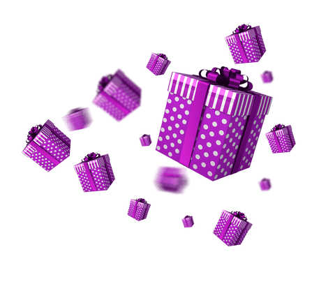 Floating Purple Gifts on Transparent Background for Celebrations