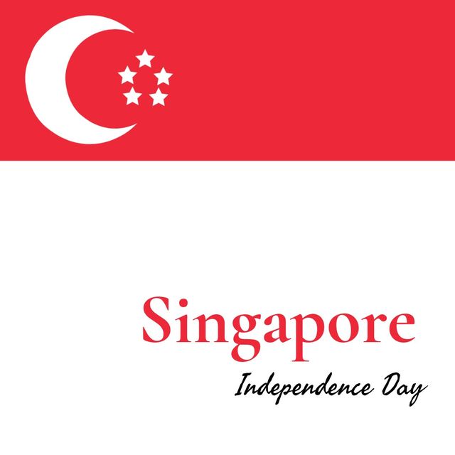 Illustration of singapore independence day text and national flag of singapore on red background. copy space, patriotism, celebration, freedom and identity concept.