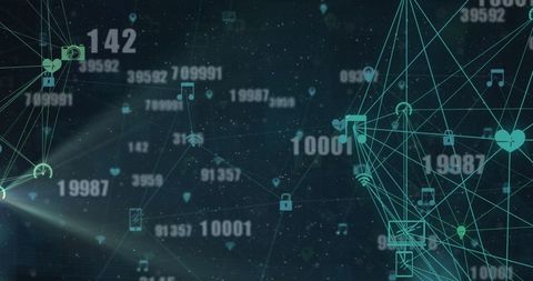 Abstract Digital Network with Dynamic Numbers and Icons - Download Free Stock Images Pikwizard.com