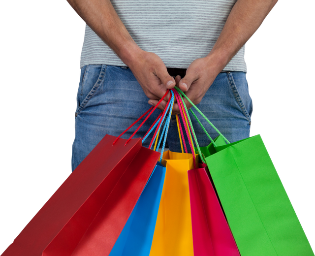 Midsection Of Man Holding Colorful Shopping Bags Transparent Background - Download Free Stock Videos Pikwizard.com