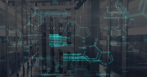 Futuristic Server Room with Digital Chemical Data Overlay - Download Free Stock Images Pikwizard.com