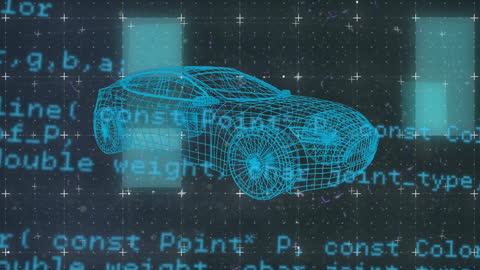 Futuristic Digital Wireframe Car with Data Processing