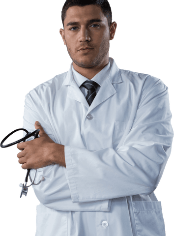 confident doctor standing with stethoscope on transparent background - Download Free Stock Videos Pikwizard.com