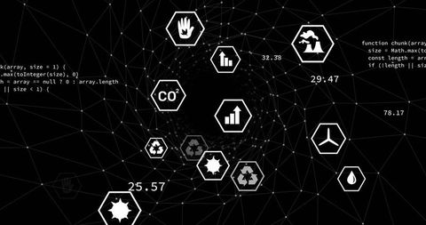 Digital sustainability and environmental metrics icons overlay
