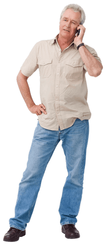 Confident Senior Man Talking on Mobile Phone with Transparent Background - Download Free Stock Videos Pikwizard.com