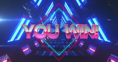 Neon futuristic design with 'you win' text