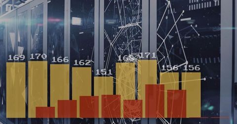 Animating telemetry overlay on data center bar chart with network node visualization