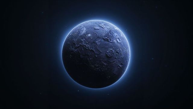 Dark Blue Rocky Sphere Floating in Space with Distant Stars