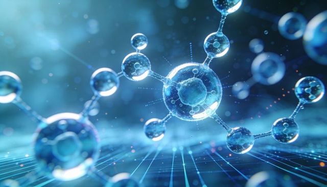 Illuminated Molecular Network Revealing Internal Core Over Neon Grid, Futuristic Nanoscale Visual
