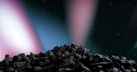 Christmas rocks under magenta aurora borealis