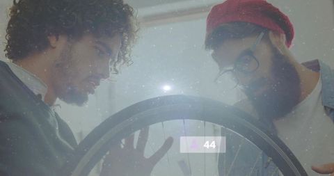 Innovative bicycle repair at urban workshop with digital technology