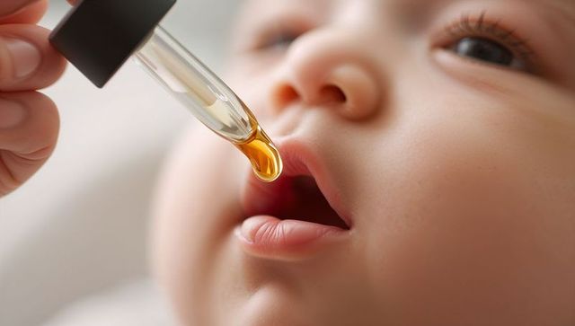 Administering Dropper to Newborn Baby Lips Closeup Medicine Caregiving Tender Moment