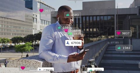 Business Professional Engaging with Social Media on Urban Terrace