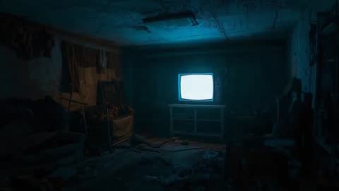 Eerie Glow of CRT Television in Abandoned Basement