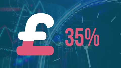 British Pound Sign with Percentage and Financial Data Visualization