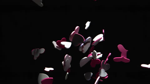 Colorful Heart-Shaped Confetti Falling on Black Background