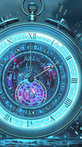 Futuristic Stopwatch Flashing Lightning, Rotating Rings and Pulsating Core Vertical Motion Loop