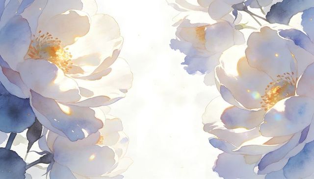 Soft pastel watercolor peony frame with golden stamens, elegant floral background stationery