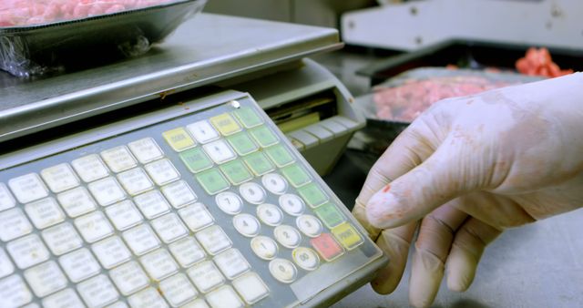 Butcher Weighing Mince on Electronic Pricing Scales - Download Free Stock Images Pikwizard.com