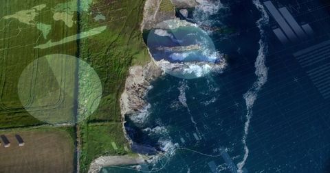 aerial coastline with overlaid data analytics graphics - Download Free Stock Images Pikwizard.com