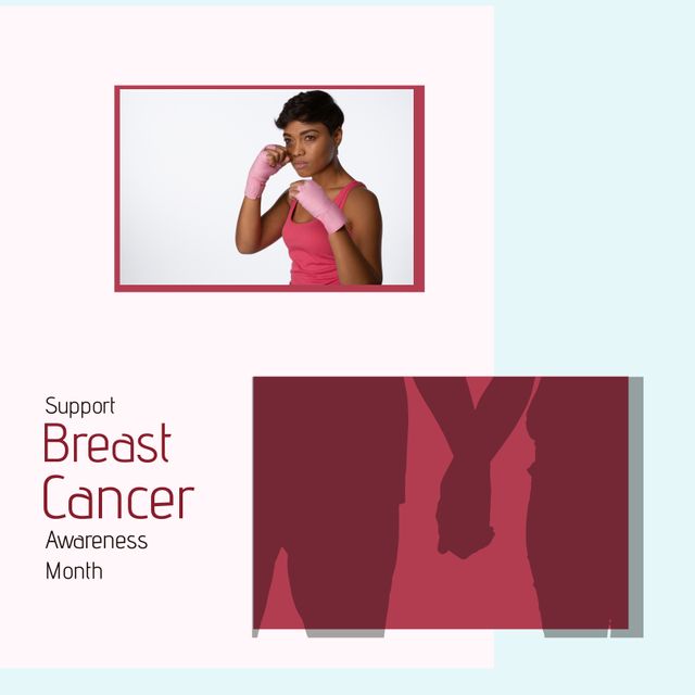 African American Woman Supporting Breast Cancer Awareness with Pink Boxing Gloves - Download Free Stock Templates Pikwizard.com