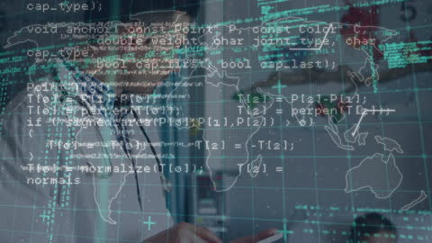 Doctor Interacting with Data Interface and World Map