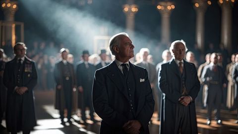 Distinguished dignitaries in elegant ceremonial hall setting