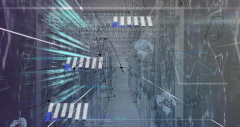 Virtual Data Streams Intersecting Digital Server Room