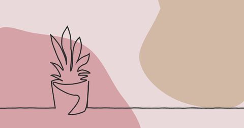 Minimalist plant sketch on pastel abstract background