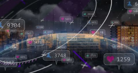 Digital Cityscape with Social Media Interactions Overlay - Download Free Stock Images Pikwizard.com