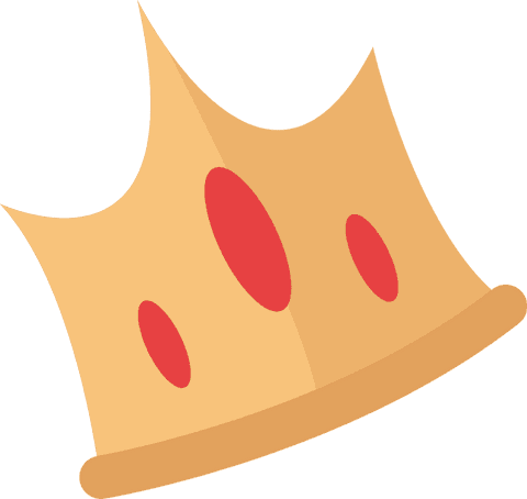 Stylized royal crown with red gems on transparent background