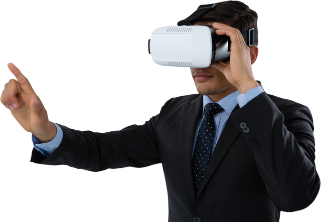 Transparent Businessman Using VR Glasses in Suit and Tie - Download Free Stock Videos Pikwizard.com