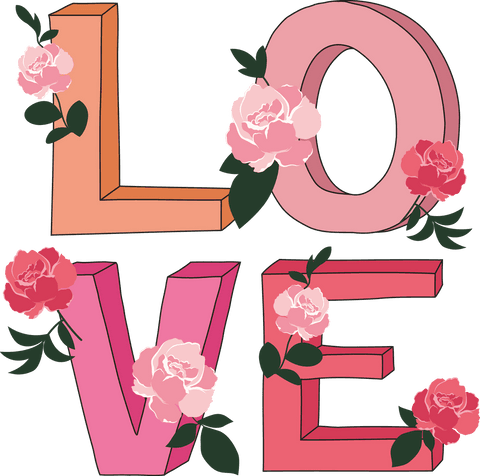 Valentine's day love text with flowers on transparent background