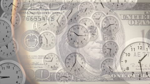 Time and Money Concept with Moving Clocks on Banknotes
