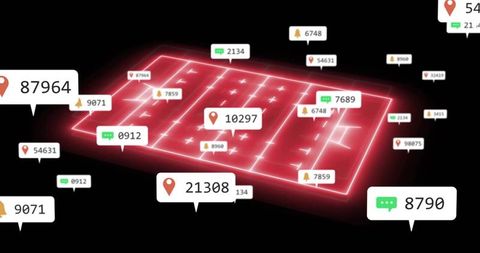 Futuristic digital grid with data points and notifications
