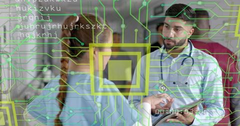 Doctor in Hospital with Futuristic Digital Interface