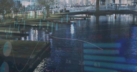 Urban Landscape Combined with Stock Market Data Overlay